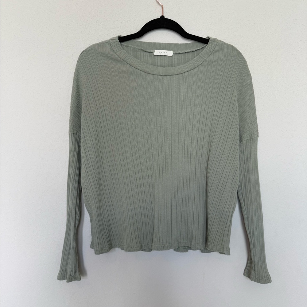 entro Light Sage Green Ribbed Long Sleeve Top
